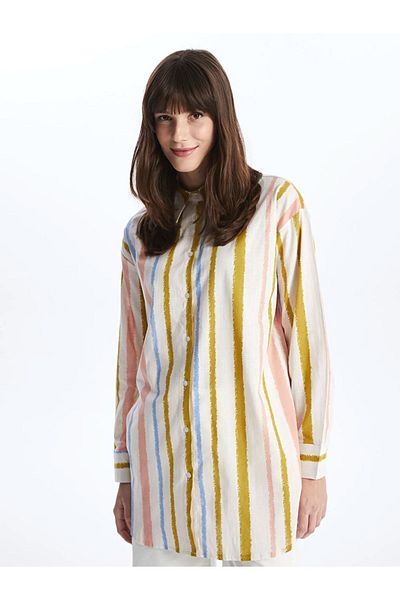 LC Waikiki LCW Modest - Patterned Long Sleeve Oversize Women's Tunic Shirt