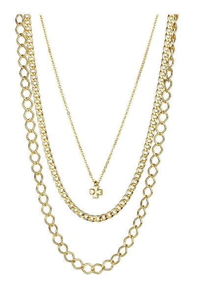 Klips Concept Yonca Detay Üçlü Zincir Şans Kolyesi