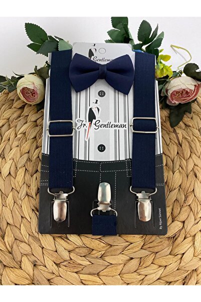 ÖZÖZ BEBE Erkek Çocuk Lacivert Pantolon Askısı ve Papyon