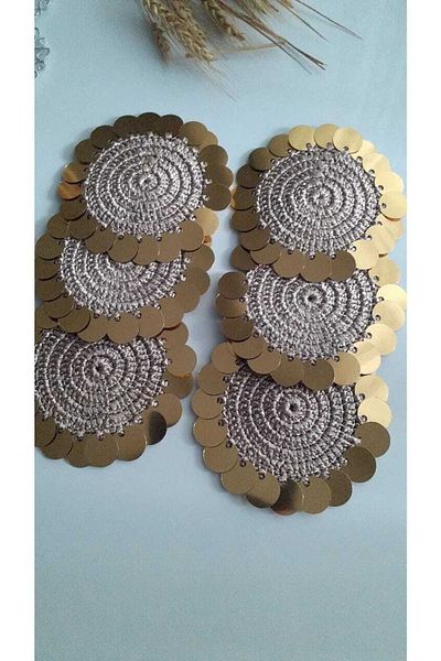 BÜŞRA Handmade Sequined Coffee Side Presentation Pecete 6-Piece Pulpct04