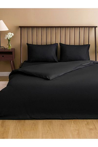 LC Waikiki Double Black Cotton Duvet Cover Set