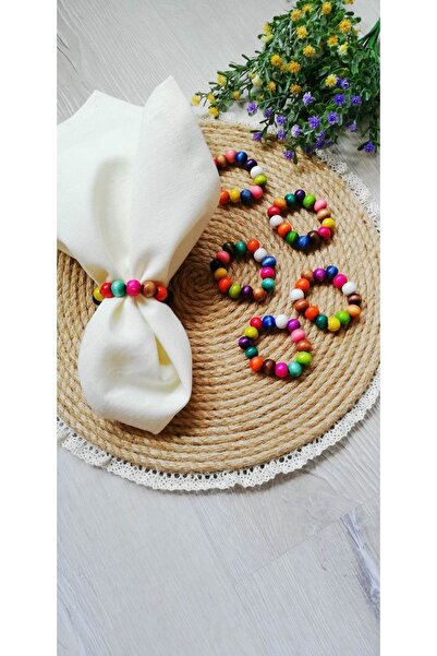 CWolf Inel pentru șervețele cu mărgele colorate din lemn, set de 6