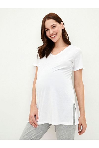 LC Waikiki V-Neck Plain Short Sleeve Cotton Maternity T-Shirt
