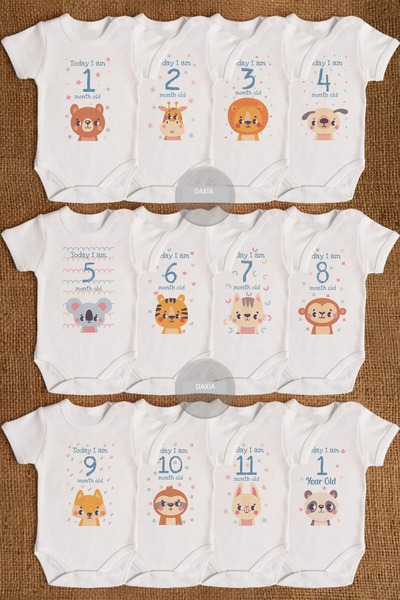 Daxia %100 organik Bebek 0-1 Yaş 12'li Aylık Bebek Body Seti Zıbın Çıtçıtlı B...