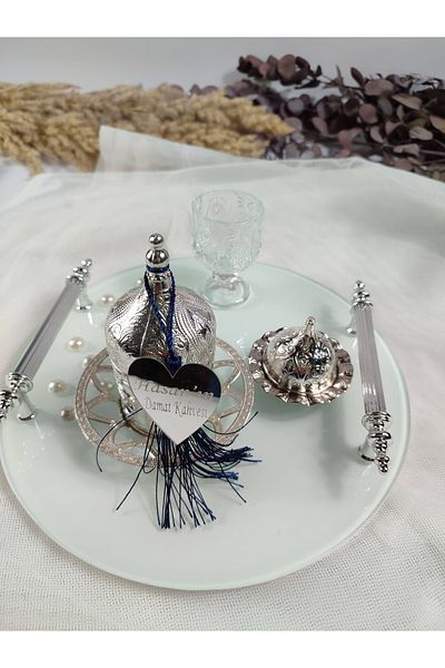 Basic Creation White Double Pearl Detailed Circle PromiSe and Coffee Tray