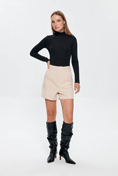 Quzu Yüksek Bel Şort Bej