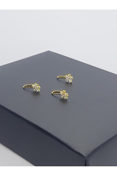 Set 925 Ayar Gümüş (3 Adet) Altın Kaplama Zirkon Taşlı (Deliksiz) ''Yıldız'' Hızma(En:4mm Boy 4mm)