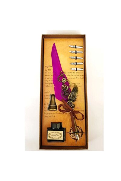 hediyesahibi Steampunk Mor Tüylü Divit Hokka Seti