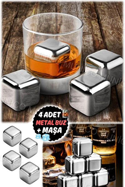 Munico Paslanmaz Çelik Buz Küpleri Set Yeniden Kullanılabilir 4 Parça Pratik ...