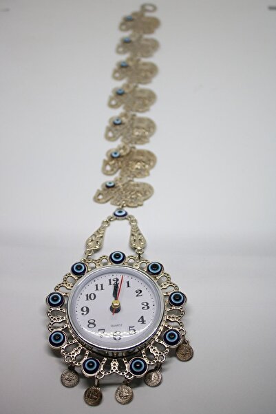 Tan Ticaret Metal Nikel Kaplamalı Duvar Saatli Nazar Boncuklu Yedili Fil