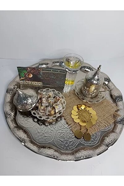 Kütahya Pazar منديل عرض مزين بالترتر باللون الأصفر الذهبي