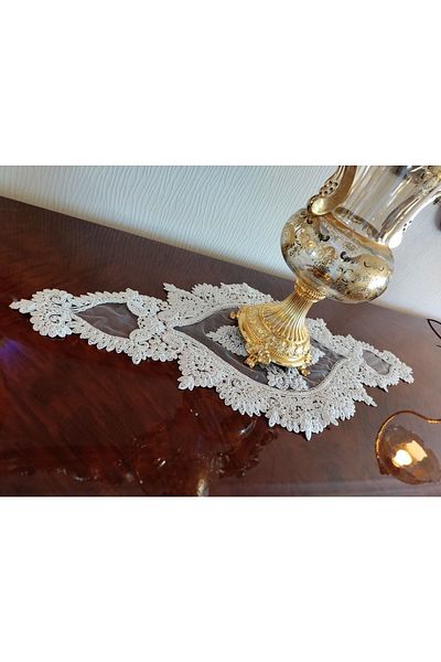 CAMİNHO DA LUA Clover French Laced 3 Piece Set Dowry Set Ecru Door Gray