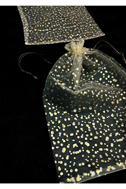yörük tuhafiye Organze Tül Kese ,5 Parça ,gold Puanlı ,40 X 28 Cm Bohça, Havlu ,seccade ,terlik Kesesi