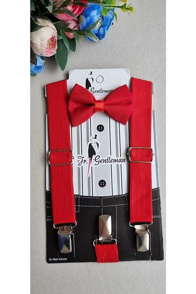 ÖZÖZ BEBE Children's Bow Tie Strap Suit Red Color, Party Accessory 0-8 Years