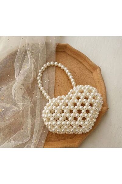 HobiMark25 İnci Kalp Çanta,küçük 15x11 Love Çanta, El Çantası, El Yapımı, Bom...