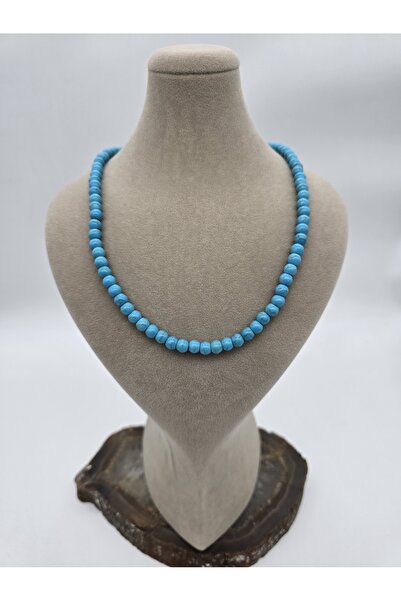 NBS Beautiful Naturel Stones قلادة من الحجر الطبيعي الفيروزي/الفيروزي مقاس 6 مم