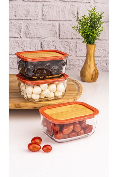 Bambum Trios - Set of 3 Large Orange Breakfast Set with Leak Proof Cover