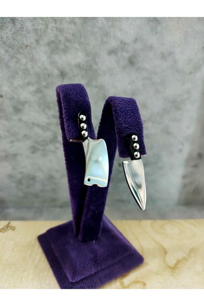 sarıyer silver Knife And Row Set Steel Earrings