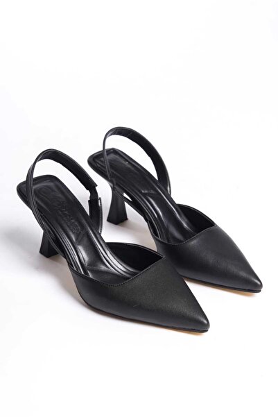 Sole 35 Women Shoes Kadın Arkası Açık Köşeli Lastikli Rahat Taban Kadeh Topuk Ayakkabı Topuk 7cm