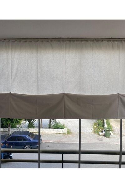 Görgülü Shop Çıtçıtlı Yüksekliği Ayarlanabilen Katlanabilir Mavi Beyaz Balkon Perdesi