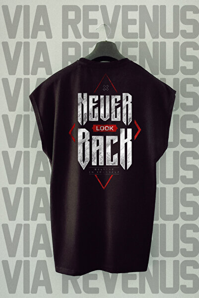 Vordevia Tricou sport negru imprimat pe spate - Never Look Back