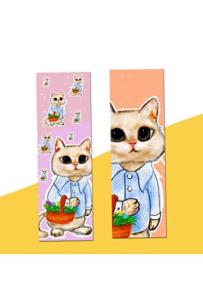 Fatofotofan مجموعة من علامات مرجعية لطيفة للقطط مكونة من قطعتين في 4 قطع