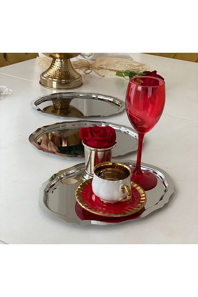 Elzemm store 20*25 CM Steel Oval Wavy - 3 Serving and Presentation Trays