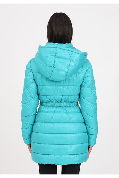 Liu Jo Women's Hooded Collar Brand Detailed Zippered Puffer Turquoise Jacket MF3065TS045-85128