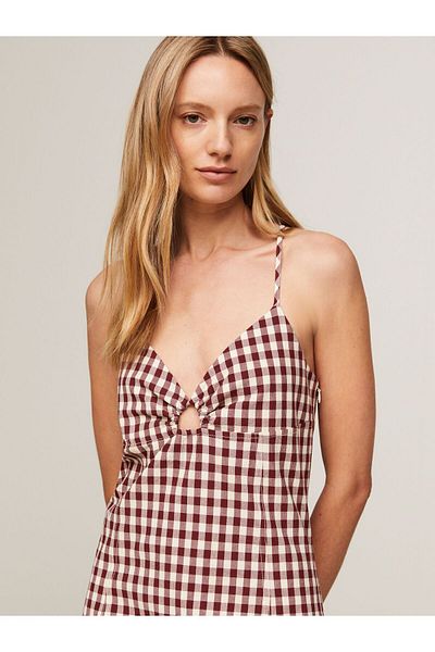 Tommy Hilfiger Women's Brand Logo Soft Cotton Daily Use Brown Dress WW0WW41418-0QJ