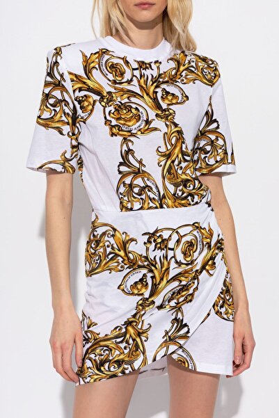 Versace Women's 100% Cotton Logo Short Sleeve White Dress 72hao941 Js049-g03