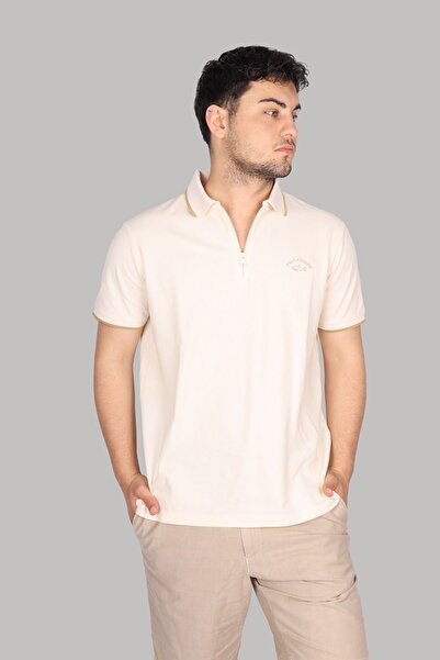 PAUL&SHARK Ecru Polo Collar Men's T-Shirt - Cotton, Button Detail, Short Sleeve24411331-490