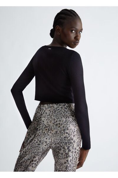 Liu Jo Γυναικείο μακρυμάνικο στρογγυλό λαιμόκοψη μαύρο πουλόβερ καθημερινής χρήσης WF3124MS49I-22222