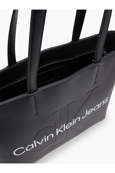 Calvin Klein Damen-Schultertasche aus Leder mit Logo und Reißverschluss für den täglichen Gebrauch, Schwarz, K60K 610276 -BDS