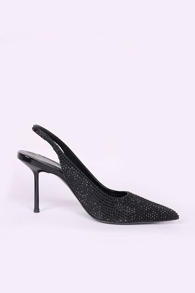 Sofia Baldi Pantofi de damă cu toc înalt, confortabili, model plat, eleganti, negri, rochie de seară SB48334-NEGRU