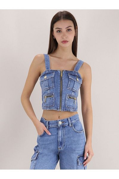 Liu Jo Bluză albastră cu decolteu rotund cu logo pentru femei UA4089DS059-78569