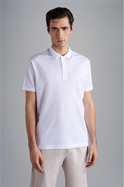 PAUL&SHARK Erkek Pamuklu Polo Yakalı Düğme Kapamalı Kısa Kollu Beyaz Polo Yak...