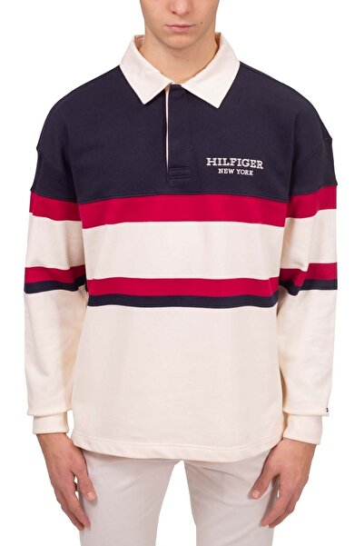 Tommy Hilfiger Men's Logo Polo Collar Short Sleeve Buttoned Navy Blue-White P...