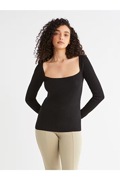 Calvin Klein Kadın Pamuklu Kare Yaka Basic Siyah Kazak K20k205096-beh