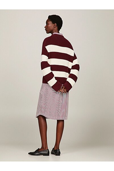 Tommy Hilfiger Kadın Logolu Yuvarlak Yakalı Uzun Kollu Günlük Kullanım Kırmızı Kazak WW0WW40751-0EY