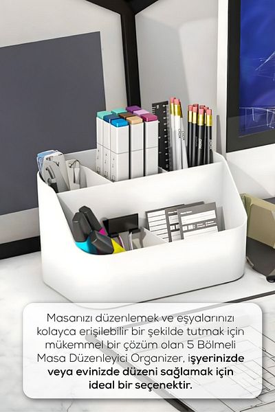 Vienev صندوق مجوهرات مكياج أبيض مكون من 5 أقسام - منظم مكتب