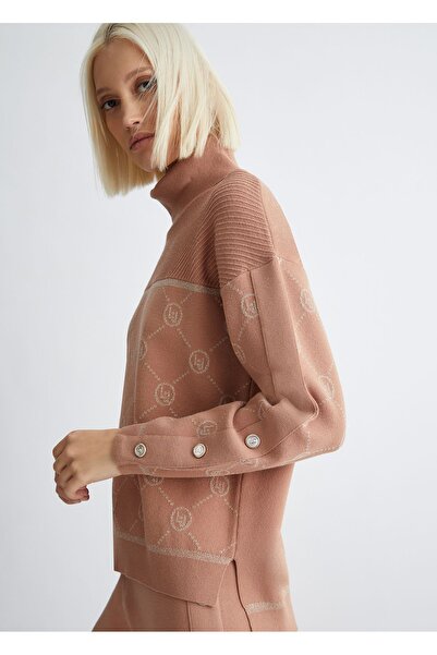 Liu Jo Γυναικεία μάρκα με λογότυπο μακρυμάνικο άνετο πουλόβερ Dusty Rose TF3206MA63L-61221