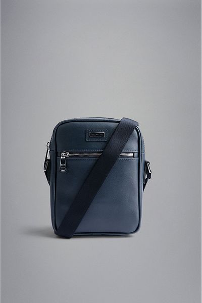 PAUL&SHARK Men's Logo Zippered Leather Daily Use Navy Blue Shoulder Bag24418102-050