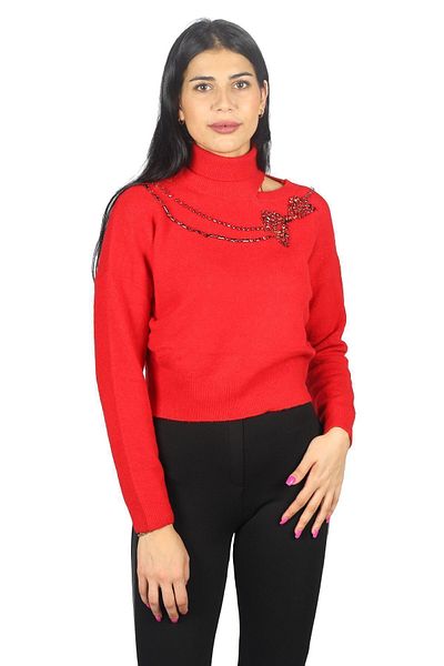 Liu Jo Women's Long Sleeve Patterned Turtleneck Comfortable Red Sweater MF3093MA050-91757