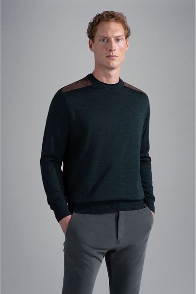 PAUL&SHARK Men's Brand Logo Round Collar Cotton Daily Use Green Sweater13311040A-136