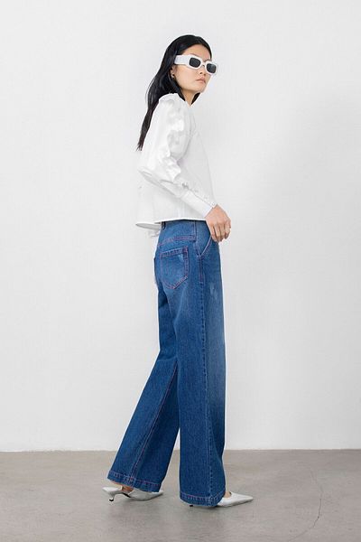 GİZİA Pantaloni roșii din Jean cu nasturi, cu cusături roșii