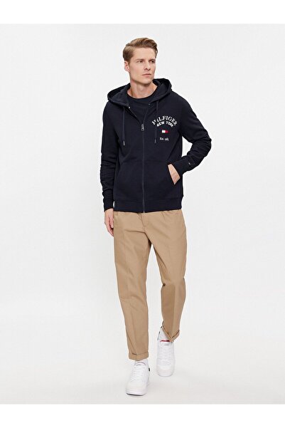 Tommy Hilfiger Erkek Marka Logo Detaylı Bisiklet Yaka Regular Fit Lacivert Sweatshirt MW0MW33644-DW5