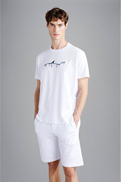 PAUL&SHARK تي شيرت أبيض كاجوال من القطن بشعار العلامة التجارية للرجال24411052...