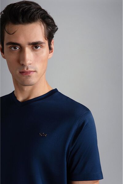 PAUL&SHARK Ανδρικό μπλουζάκι από βαμβακερό κανονικό κορμό με στρογγυλή λαιμόκοψη σε μπλε ναυτικό χρώμα 24411018-013