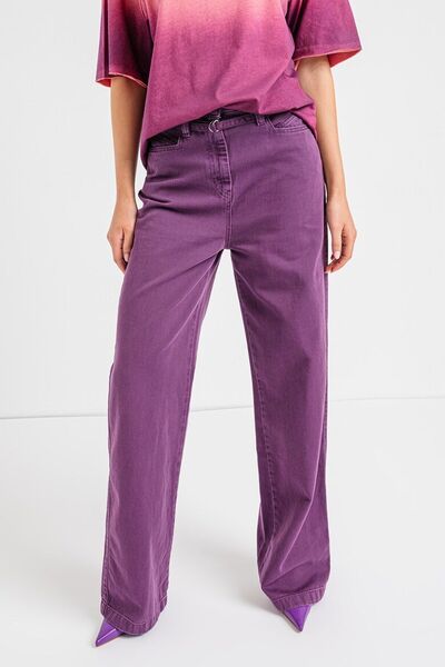 BOSS Kadın Regular Fit Yüksek Bel Bol Paça Günlük Mor Pantolon 50525073-503