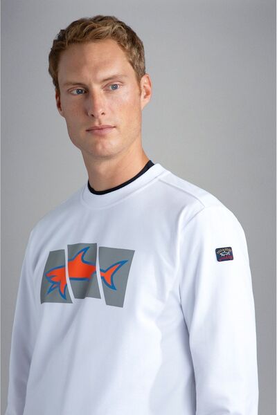 PAUL&SHARK Men's Brand Logo Cotton Regular Fit Casual White Sweatshirt13311965-010